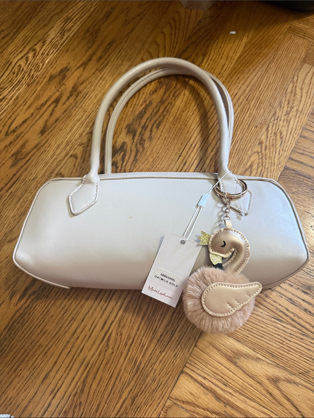 Moda Luxe Cream Shoulder Bag with Swan Charm NWT